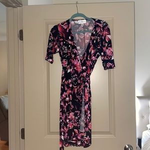 Beautiful pink and black wrap dress!